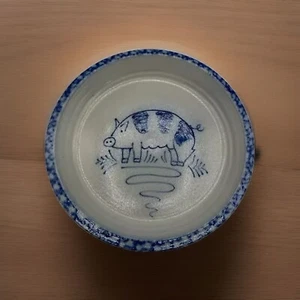 Eldreth Pottery Glazed Stoneware Pig Pie Plate Colbalt Blue 11" Signed 2001 - Picture 1 of 4