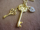 ALL GOLD ON STERLING SILVER HEART AND KEYS NECKLACE WITH 30" CHAIN