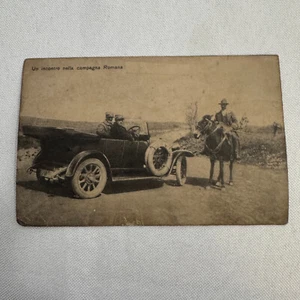 Antique Car Automobile with Horse Postcard Post Card Rome Italy Italian Roman - Picture 1 of 8