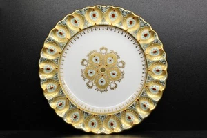 Rare Copeland Plate with Red Turquoise White Enamel Jewels and Gold Decoration - Picture 1 of 13