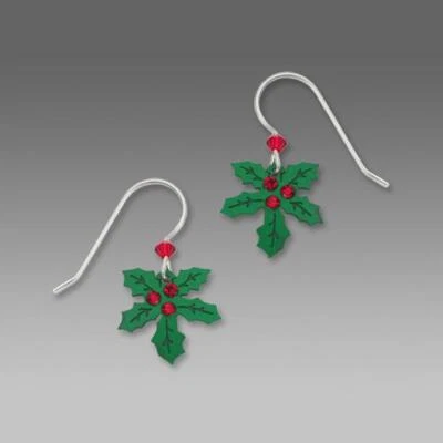 Pendientes de Navidad Sienna Sky Holiday gancho esterlina acebo con tres bayas rojas Foto 1 de 4