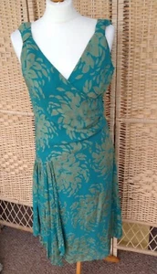 Vestido TED BAKER 3 Mezcla de Seda Verde Dorado Brillante Floral Cintura Caída Capas Baile de graduación - Imagen 1 de 10