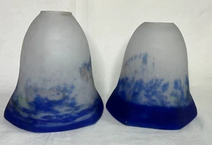 Vintage Noverdy France Art Deco Tulip Lamp Shade Marbled Pate de Verre Glass - Picture 1 of 9