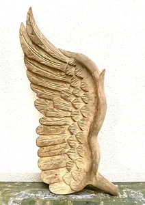 VINTAGE OLD HAND CARVED WOOD SINGLE ANGEL WING - Picture 1 of 11