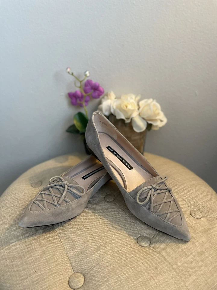 Pajarita plana para mujer French Connection "Gesine" gamuza gris - talla 7,5 Foto 1 de 4