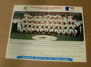 Quadro squadra San Diego Evening Tribune Padres 1974 11" x 14" - Foto 1 di 1