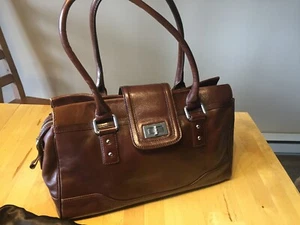 DANIER Cognac Brown Leather Satchel Purse handbag - Picture 1 of 6