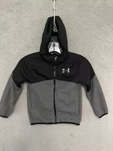 Under Armour Boys Cold Gear Size 5 Loose Full Zip Hooded Gray Black - Picture 1 of 5