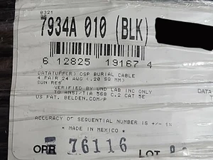 Cable de red inundado de gel Belden 7934A 24/4P DataTuff CAT5e UTP OSP negro/50 pies - Imagen 1 de 8