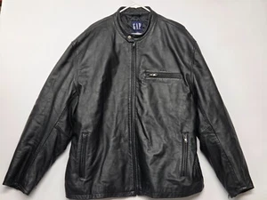 VINTAGE Gap Heavy Weight Leather Jacket Black Size XXL Full Zip Coat 90s - Picture 1 of 24