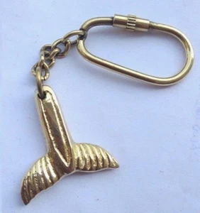 Nautical Vintage Collectible Brass Maritime Golden sea whale Tail Key chain - Picture 1 of 8