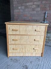 Vintage Bamboo Chest Of Drawers, Glass Top, Mid Century Rattan, Boho.