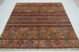 7 x 7 Fuß Rot Khorjin Afghan Handgeknüpft Wolle Stamm Klein Quadratisch Teppich - Bild 1 von 17