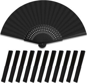 Foldable Decorative Hand Fan, 12PCS Black Folding Paper Fans for Weddings & Part - Picture 1 of 3