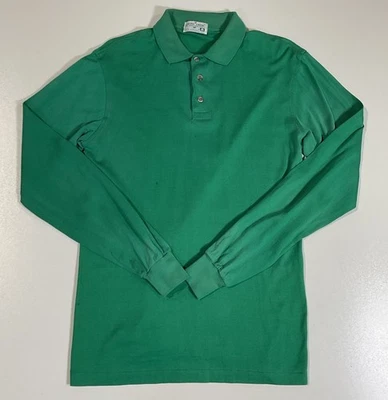 Camisa polo vintage verde manga longa Cross Creek tamanho P/M fina feita nos EUA anos 80 - Imagem 1 de 4