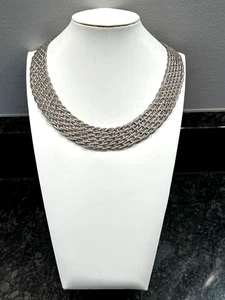 Collar de cota de malla artesanal de plata esterlina pesado vintage tejido de canasta 87,4 g - Imagen 1 de 10