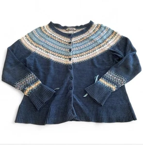 Cardigan vintage Tiara maglione donna M blu Fair Isle nordico full bottoni cottage - Foto 1 di 12