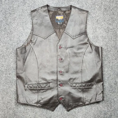 Cripple Creek Leather Vest Mens XL Brown Western Button Front Lined Pockets - Image 1 of 4