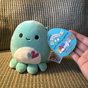 Squishmallows Zobey the Octopus 4.5" Teal Soft Valentine Plush NEW NWT Kellytoy - Picture 1 of 5