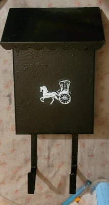 Vintage Fulton Horse & Carriage Mailbox VERTICAL Black Enamel Finish Wall Mount - Image 1 of 4