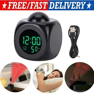 LED Projection Alarm Clock Digital LCD Display Voice Talking Weather Snooze USB - Picture 1 of 21