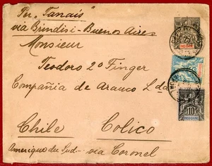 Indochina 1900, 50c Multi Frankings on Cover to Chile - Picture 1 of 2