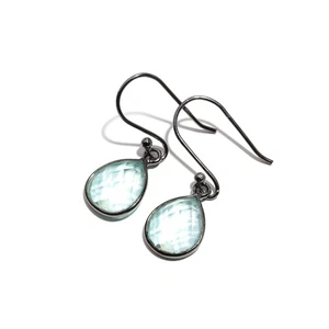 Pendientes colgantes de pera de topacio azul cielo plata de ley 925 joyería oxidada negra - Imagen 1 de 20