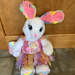 Build a Bear Hase Kaninchen bunte Regenbogenohren Plüsch Outfit Flügel 15 Zoll weiß BAB - Bild 1 von 11