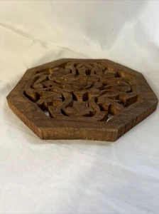 Mid Century handgeschnitzt in Indien aus Himalaya Dschungel Sheesham Holz Untersetzer 6x6 - Bild 1 von 12