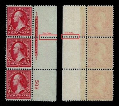 US Scott 267 2c Washington Type V P#502 Strip 3 Carmine M NH OG FVF 1895 SCV $58 - Image 1 of 3