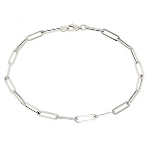 Italian 14k White Gold Hollow Paper Clip Links Bracelet 7.5" 3.3mm 1.5 grams - Picture 1 of 4