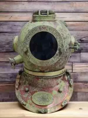 Chrome Diving Divers Helmet Mark V US Navy Silver Marine Deep Scuba Helmet Base - Image 1 of 4