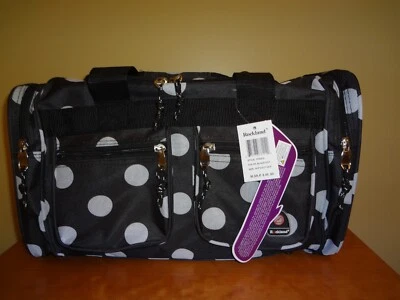 NUEVO CON ETIQUETAS Unisex Rockland Negro con Lunares Bolso de Lona Bolso de Hombro 18" L Foto 1 de 4