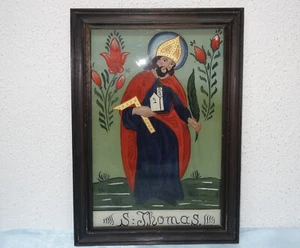 S. Thomas, imagen de vidrio trasero, pintura de vidrio trasero - pintado a mano - Imagen 1 de 5