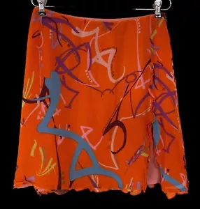 Christian Lacroix Bazar Orange Purple Graffiti Print Mini Skirt Ruffle Slit 42 - Picture 1 of 8