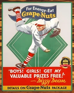 1930s Dizzy Dean - Grape-Nuts - Rare - Metal Sign 11 x 14 - Picture 1 of 4