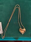 Vintage Monet  Puffed Heart Necklace Goldtone 20" Long Chain New