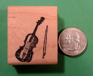 Violino e arco, timbro in gomma montato su legno - Foto 1 di 2