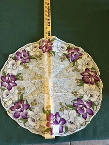 Tag  Purple Lavender Orchid Floral Round Scallop Doily Table Scarf Hankie 14” - Picture 1 of 7