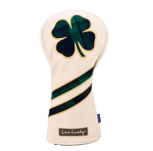 New Black Clover Live Lucky Tartan White/Green Genuine Leather Driver Headcover - Picture 1 of 1