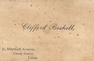 Tarjeta de Llamadas Antigua - Tarjeta de Visita Clifford Boshell - Puertas Cruzadas - Leeds Inglaterra - Imagen 1 de 3