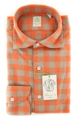 Camisa a Cuadros Naranja Finamore Napoli - Extra Delgada - 15.75/40 - (F19189) Foto 1 de 4