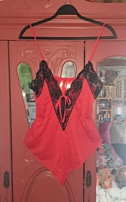 Vtg Undercover Wear Bodysuit Playsuit Romper 80s Medium Red Black Lace Gothic  - Image 1 of 4