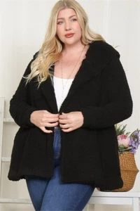 Black Long Sleeve Plus Size Sherpa Hoodie 2X Sweater Cardigan - Picture 1 of 2