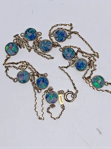 Vintage opal złoty nad srebrnym naszyjnikiem Vermeil. 10 stacji opalowych. 30" - Zdjęcie 1 z 7