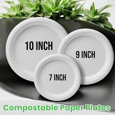 Heavy duty Paper Plates Rigid Biodegradable Bagasse Disposable 7" 9" 10" Plate - Image 1 of 4