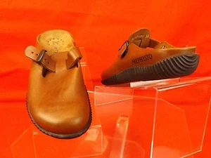 NEW MEPHISTO BROWN LUGGAGE LEATHER RUBBER SOLES HUGUETTE CLOGS PORTUGAL 36 - Picture 1 of 10