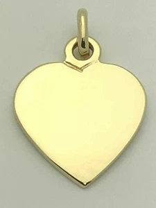 14k Yellow Gold Solid Flat Engravable Plain Heart Charm Pendant 1.1" 5.8 grams - Picture 1 of 5