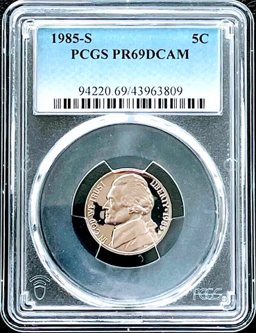 1985-S Jefferson Nickel 5c Five Cent PROOF COIN 1985 S PCGS PR69 DCAM Deep Cameo Cover