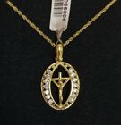 Pendant And Chain Gold 18K 750 Mls . Cross With Piedras. 2,51 Grs 1Gr. 20,4 Mm